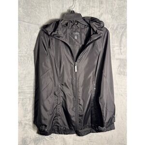 Jones New York Womens Black Hooded Windbreaker Jacket Full Zip Medium J11740D-RC